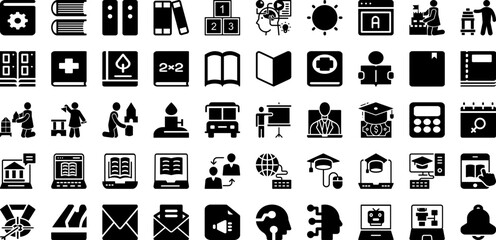 Learn Icon Set Isolated Silhouette Solid Icons With Education, Illustration, Vector, Learning, Set, Online, Icon Infographic Simple Vector Illustration