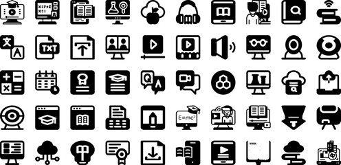 Learn Icon Set Isolated Silhouette Solid Icons With Icon, Online, Learning, Set, Education, Illustration, Vector Infographic Simple Vector Illustration