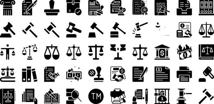 Legal Icon Set Isolated Silhouette Solid Icons With Icon, Judge, Legal, Lawyer, Vector, Justice, Law Infographic Simple Vector Illustration