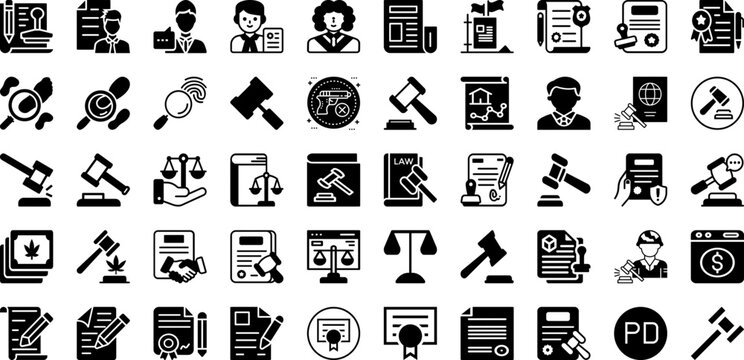 Legal Icon Set Isolated Silhouette Solid Icons With Lawyer, Icon, Legal, Justice, Judge, Law, Vector Infographic Simple Vector Illustration