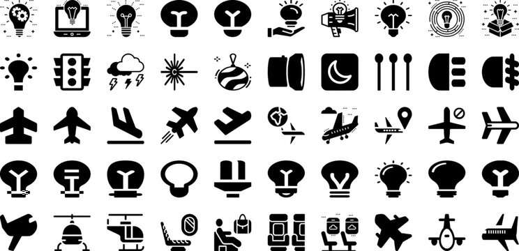 Light Icon Set Isolated Silhouette Solid Icons With Light, Bulb, Line, Bright, Outline, Symbol, Icon Infographic Simple Vector Illustration