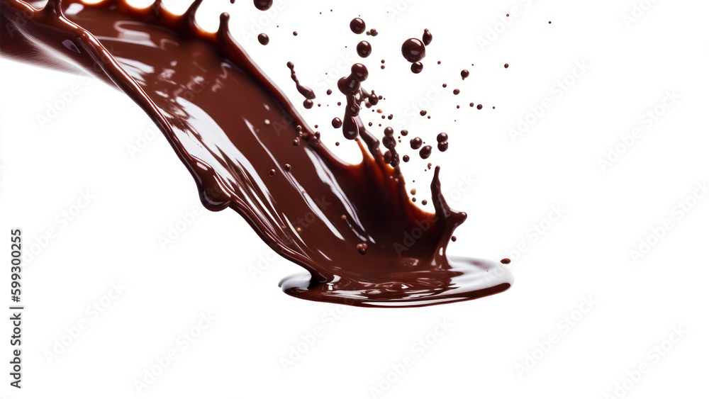 Poster chocolate splash closeup isolated on white background with clipping path. generative ai