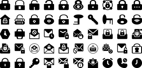 Lock Icon Set Isolated Silhouette Solid Icons With Security, Lock, Icon, Protection, Safety, Password, Safe Infographic Simple Vector Illustration