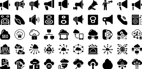 Loud Icon Set Isolated Silhouette Solid Icons With Icon, Sound, Vector, Loud, Loudspeaker, Megaphone, Speaker Infographic Simple Vector Illustration