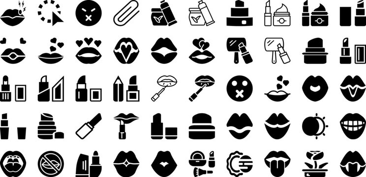 Lips Icon Set Isolated Silhouette Solid Icons With Mouth, Set, Line, Illustration, Icon, Vector, Sign Infographic Simple Vector Illustration