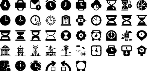 Clock Icon Set Isolated Silhouette Solid Icons With Symbol, Icon, Sign, Graphic, Clock, Time, Vector Infographic Simple Vector Illustration
