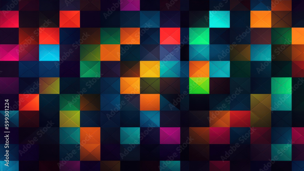 Poster vibrant square pattern on a dark backdrop generative ai