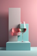 Abstract surrealism  3d graphic design wine tasting banner,  modern flyer card.  AI generative