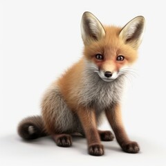 Obraz premium fox, animal, red fox, baby, wildlife, red, mammal, vulpes vulpes, wild, nature, isolated, fur, white background, white, young, cub, portrait, isolated on white, cute, vulpes, wild animal, carnivore, s