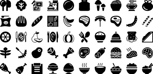 Naklejka na ściany i meble Meal Icon Set Isolated Silhouette Solid Icons With Icon, Meal, Symbol, Restaurant, Food, Set, Vector Infographic Simple Vector Illustration