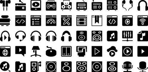 Media Icon Set Isolated Silhouette Solid Icons With Symbol, Internet, Icon, Vector, Social, Sign, Media Infographic Simple Vector Illustration