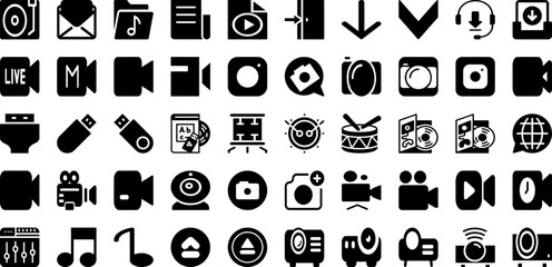 Media Icon Set Isolated Silhouette Solid Icons With Internet, Icon, Vector, Symbol, Media, Sign, Social Infographic Simple Vector Illustration