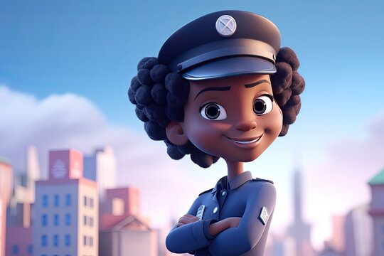 Cute Cartoon Police Officer with a City Background