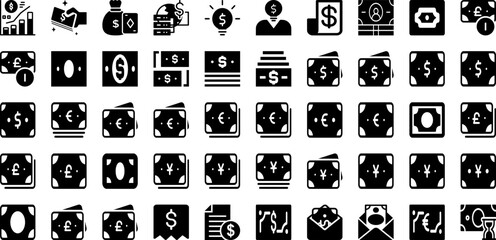 Money Icon Set Isolated Silhouette Solid Icons With Cash, Finance, Business, Money, Icon, Symbol, Payment Infographic Simple Vector Illustration