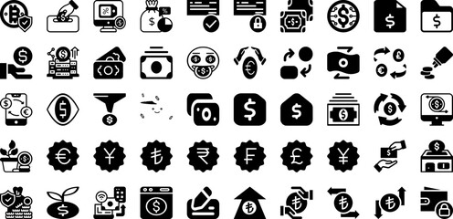 Money Icon Set Isolated Silhouette Solid Icons With Business, Cash, Symbol, Finance, Money, Payment, Icon Infographic Simple Vector Illustration