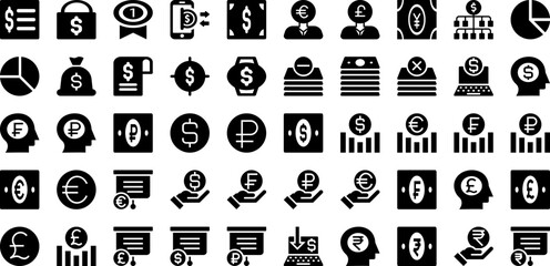 Money Icon Set Isolated Silhouette Solid Icons With Payment, Business, Money, Symbol, Finance, Cash, Icon Infographic Simple Vector Illustration