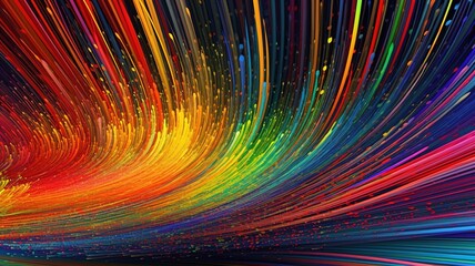 3d render, abstract panoramic neon, light speed background. Bright purple violet pink lines glowing in ultraviolet light, generative ai, futuristic path. 