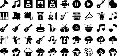 Music Icon Set Isolated Silhouette Solid Icons With Note, Icon, Music, Sign, Vector, Musical, Sound Infographic Simple Vector Illustration