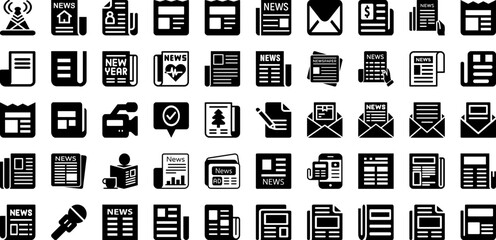 News Icon Set Isolated Silhouette Solid Icons With Web, News, Sign, Icon, Vector, Media, Communication Infographic Simple Vector Illustration