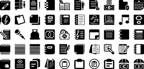 Notes Icon Set Isolated Silhouette Solid Icons With Vector, Sign, Illustration, Icon, Design, Note, Symbol Infographic Simple Vector Illustration