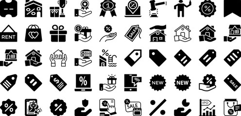 Offer Icon Set Isolated Silhouette Solid Icons With Offer, Symbol, Icon, Sale, Coupon, Tag, Discount Infographic Simple Vector Illustration