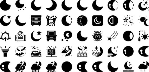 Night Icon Set Isolated Silhouette Solid Icons With Vector, Night, Sign, Day, Icon, Symbol, Illustration Infographic Simple Vector Illustration