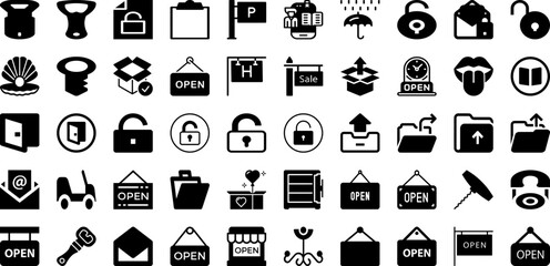 Open Icon Set Isolated Silhouette Solid Icons With Symbol, Icon, Line, Vector, Open, Sign, Illustration Infographic Simple Vector Illustration