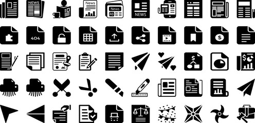 Paper Icon Set Isolated Silhouette Solid Icons With Document, Symbol, Vector, Paper, Icon, Business, Sign Infographic Simple Vector Illustration