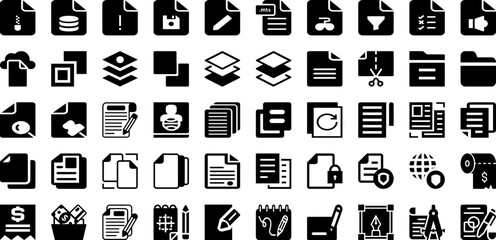 Paper Icon Set Isolated Silhouette Solid Icons With Symbol, Icon, Document, Vector, Business, Sign, Paper Infographic Simple Vector Illustration