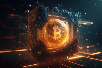 bitcoin background with fire effect and network connection generated by AI