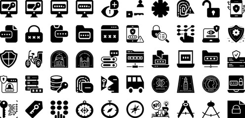 Pass Icon Set Isolated Silhouette Solid Icons With Sign, Vector, Outline, Icon, Line, Pass, Symbol Infographic Simple Vector Illustration