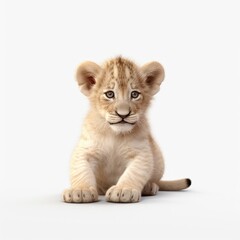 Fototapeta na wymiar lion, baby, young, kitten, animal, pet, isolated, feline, domestic, fur, white, kitty, pets, cute, mammal, sitting, small, fluffy, animals, young, baby, looking, white background, furry, black, purebr