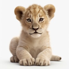 Obraz na płótnie Canvas lion, baby, young, kitten, animal, pet, isolated, feline, domestic, fur, white, kitty, pets, cute, mammal, sitting, small, fluffy, animals, young, baby, looking, white background, furry, black, purebr