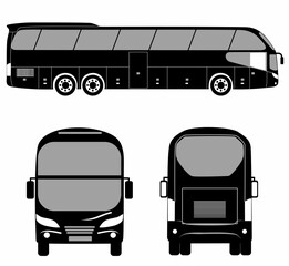 City bus silhouette with. Vehicle icons set the view from side, front and rear © KBL Sungkid