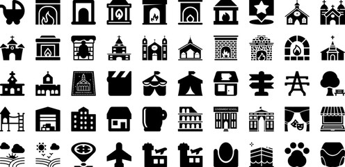 Place Icon Set Isolated Silhouette Solid Icons With Flat, Sign, Symbol, Icon, Vector, Location, Place Infographic Simple Vector Illustration