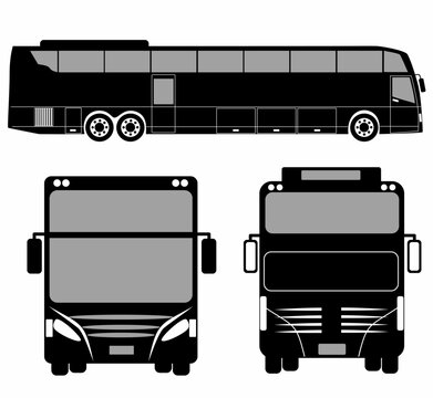 City bus silhouette with. Vehicle icons set the view from side, front and rear