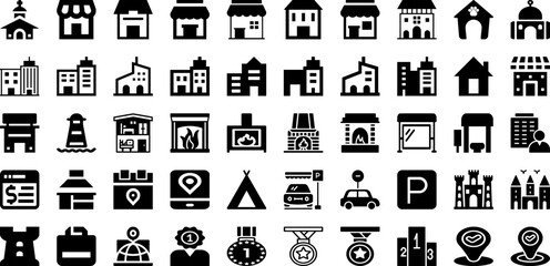 Place Icon Set Isolated Silhouette Solid Icons With Vector, Place, Sign, Flat, Symbol, Icon, Location Infographic Simple Vector Illustration