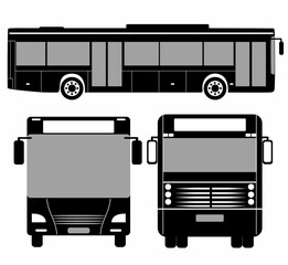 City bus silhouette with. Vehicle icons set the view from side, front and rear © KBL Sungkid