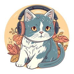 Cat listening music vector
