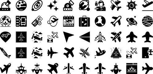 Plane Icon Set Isolated Silhouette Solid Icons With Aircraft, Plane, Vector, Airplane, Symbol, Icon, Travel Infographic Simple Vector Illustration