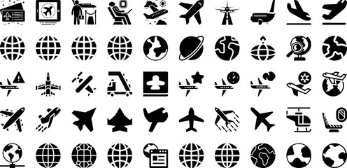 Plane Icon Set Isolated Silhouette Solid Icons With Icon, Airplane, Travel, Plane, Vector, Aircraft, Symbol Infographic Simple Vector Illustration