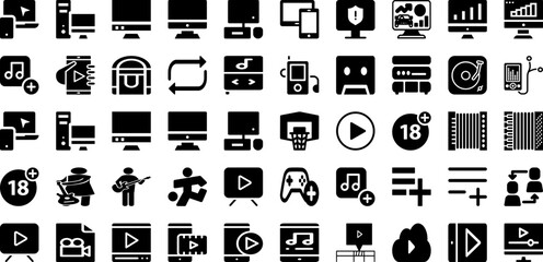 Play Icon Set Isolated Silhouette Solid Icons With Sign, Music, Button, Symbol, Icon, Media, Play Infographic Simple Vector Illustration