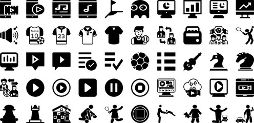 Play Icon Set Isolated Silhouette Solid Icons With Symbol, Media, Button, Sign, Icon, Music, Play Infographic Simple Vector Illustration