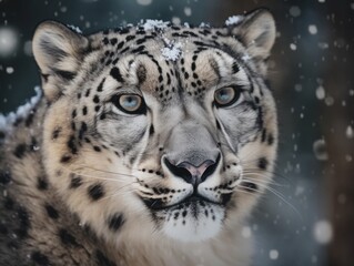 Naklejka na ściany i meble Stunning Snow Leopard Portrait, AI Generated