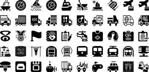 Port Icon Set Isolated Silhouette Solid Icons With Line, Cargo, Port, Set, Icon, Vector, Ship Infographic Simple Vector Illustration