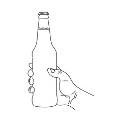 Hand holding bottle of beer. Hand drawn vector illustration.