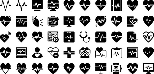 Pulse Icon Set Isolated Silhouette Solid Icons With Icon, Symbol, Health, Heart, Sign, Vector, Pulse Infographic Simple Vector Illustration