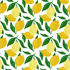 Seamless Pattern with Lemons on a white Background. Citrus Ornament