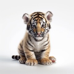 Obraz premium tiger, animal, baby, young, wildlife, wild, feline, mammal, nature, predator, zoo, stripes, siberian, bengal, big, carnivore, head, fur, striped, white, wildcat, safari, dangerous, hunter, isolated, b