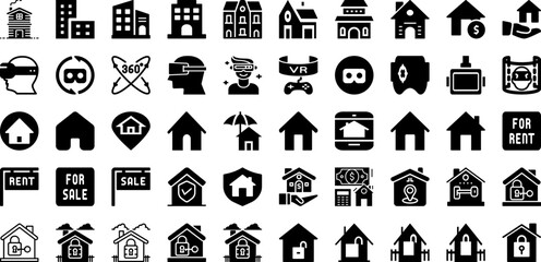 Real Icon Set Isolated Silhouette Solid Icons With House, Icon, Estate, Vector, Set, Building, Real Infographic Simple Vector Illustration